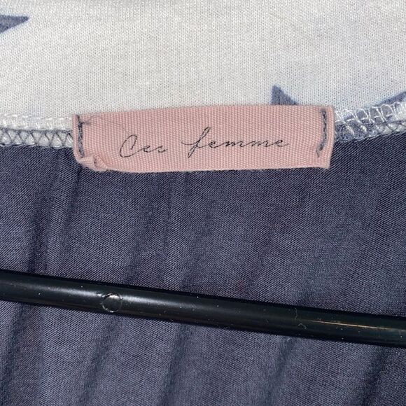 Ces Femme Womens Stretch Stars Print Sleeve Round Neck Pullover Top Navy Size L - Picture 5 of 6